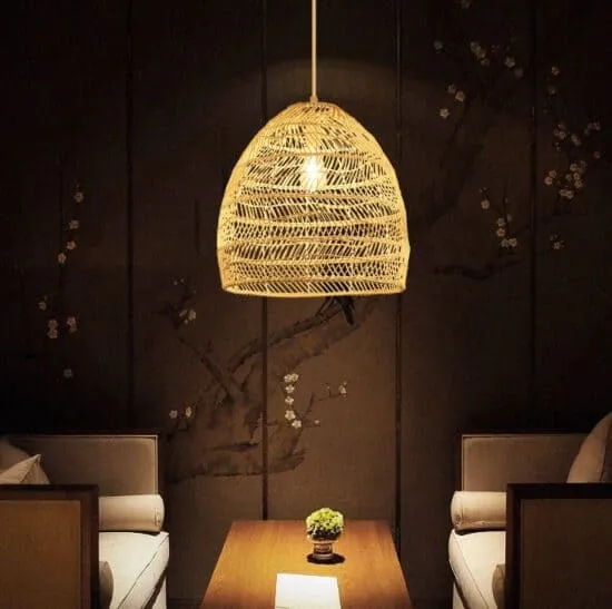 Roosinbor Weaved Rattan Dome Pendant Lamp