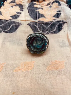 Rose Carved in Labradorite Adjustable Ornate Ring