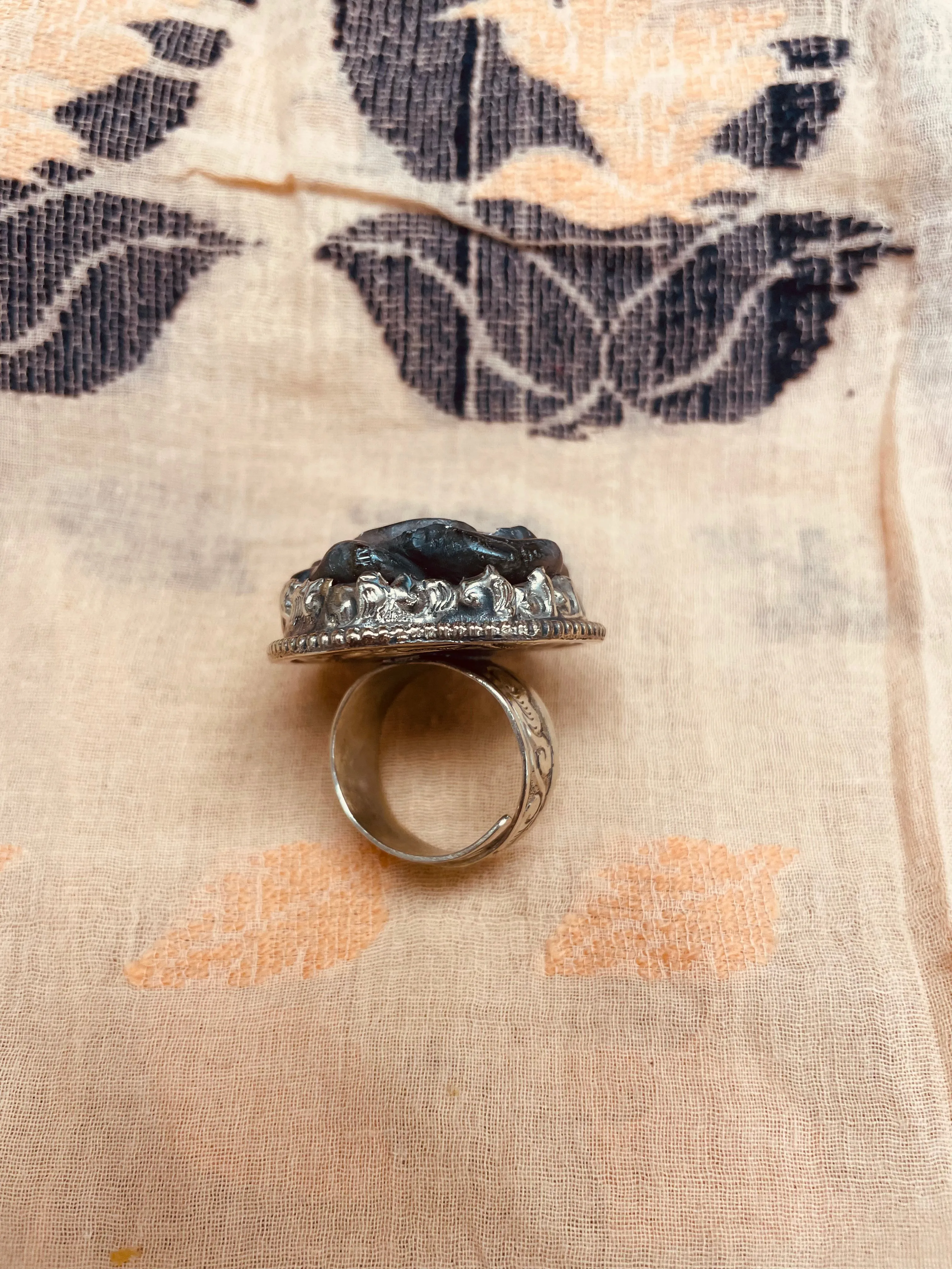 Rose Carved in Labradorite Adjustable Ornate Ring