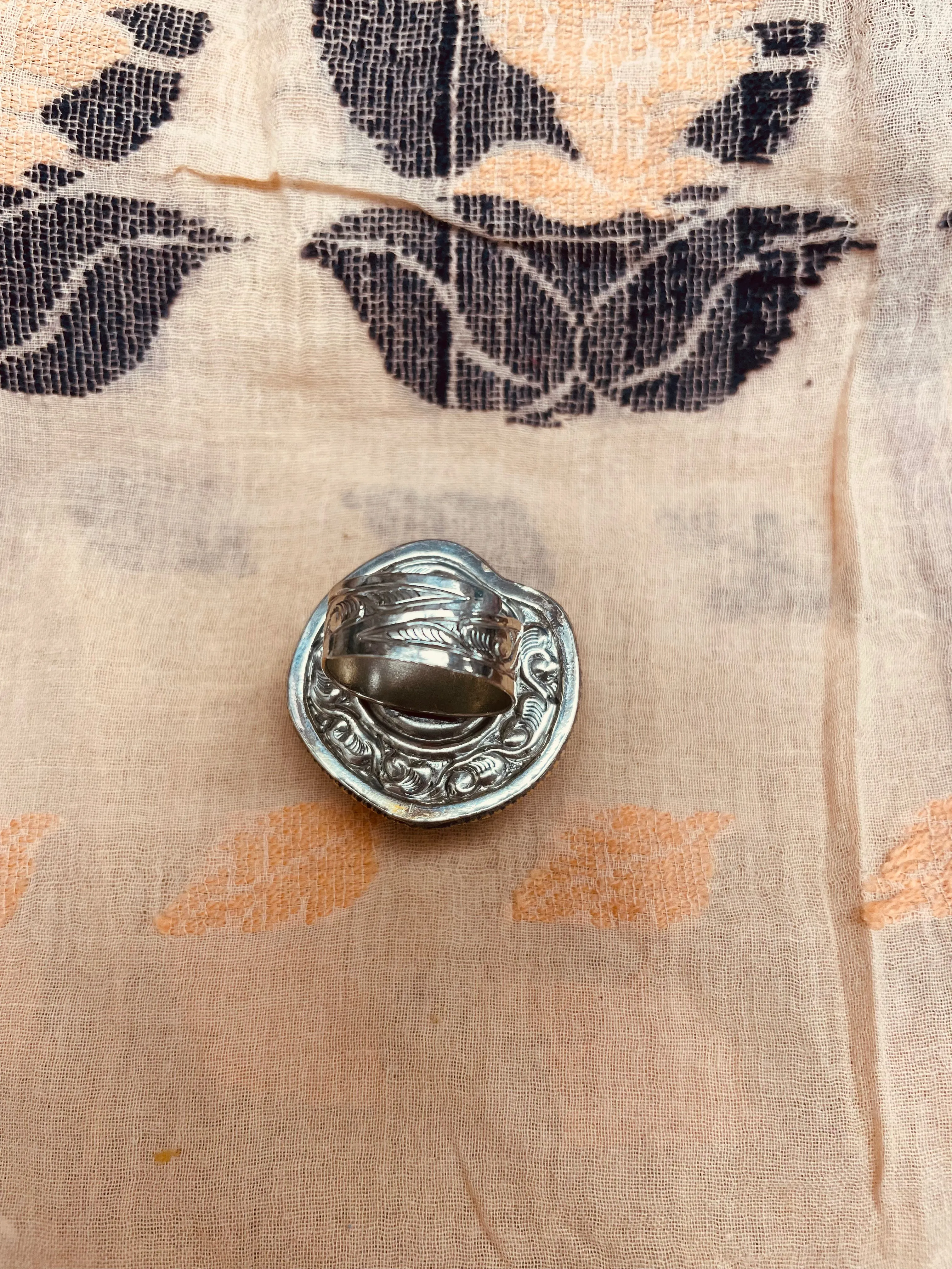 Rose Carved in Labradorite Adjustable Ornate Ring