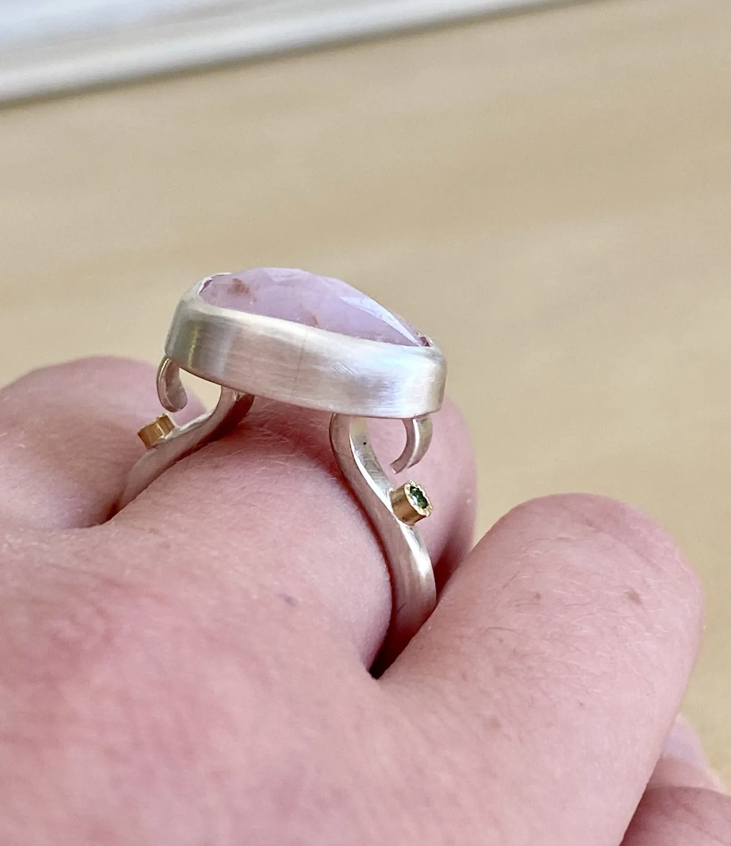 Rose Cut Pink Sapphire Statement Silver Ring