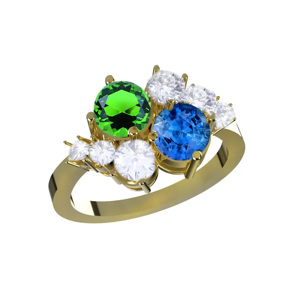 Round Emerald and Sapphire Cluster Ring
