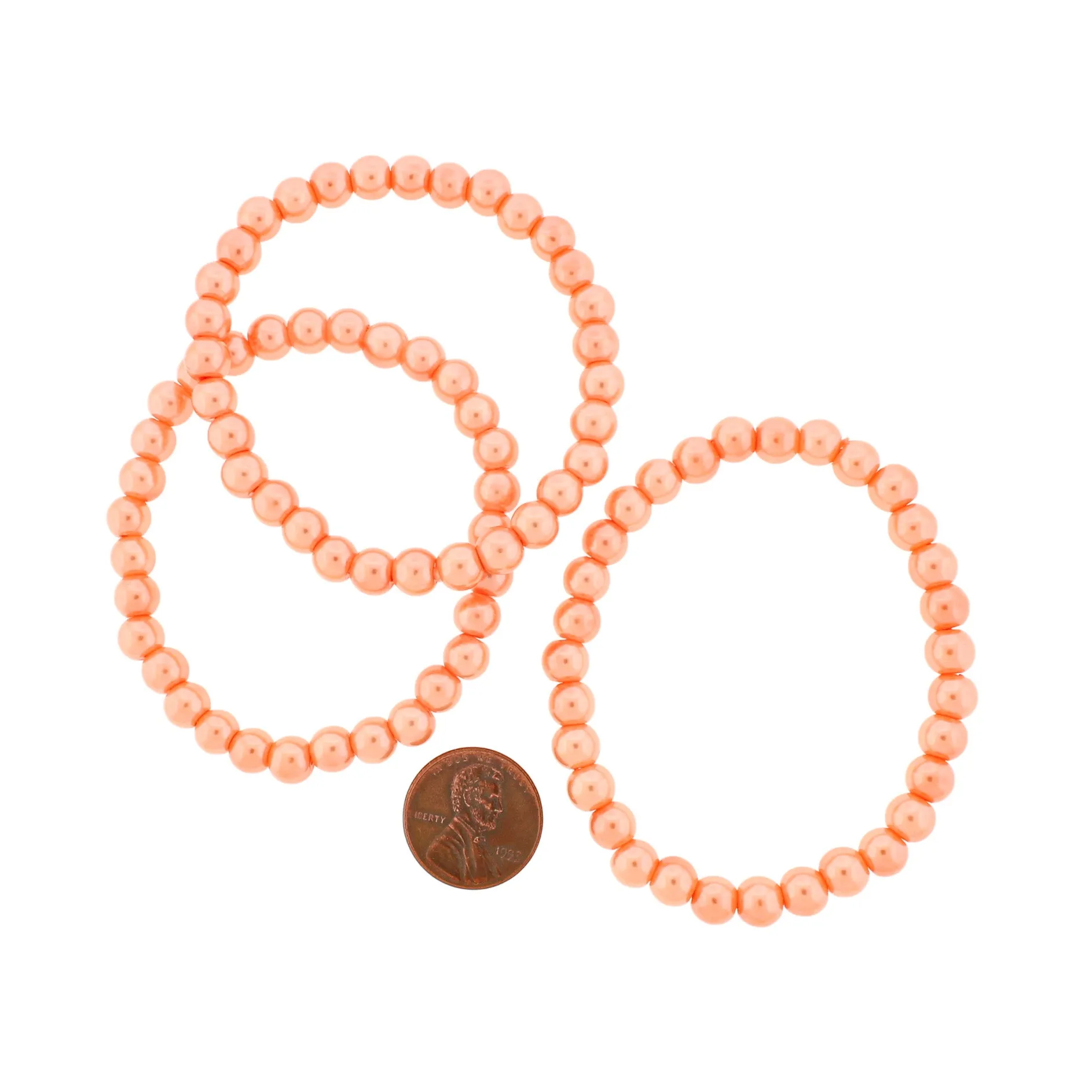 Round Glass Bead Bracelets 4mm - 55mm - Coral - 5 Bracelets - BB125
