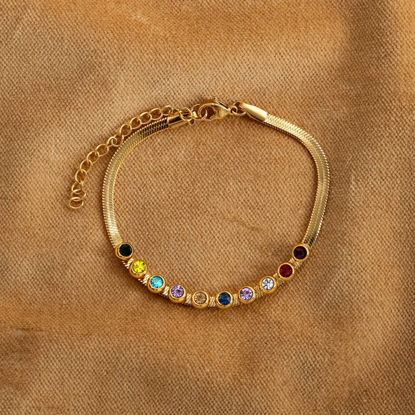 Saga - Multi Colored Crystal Snake Chain Bracelet Stainless Steel