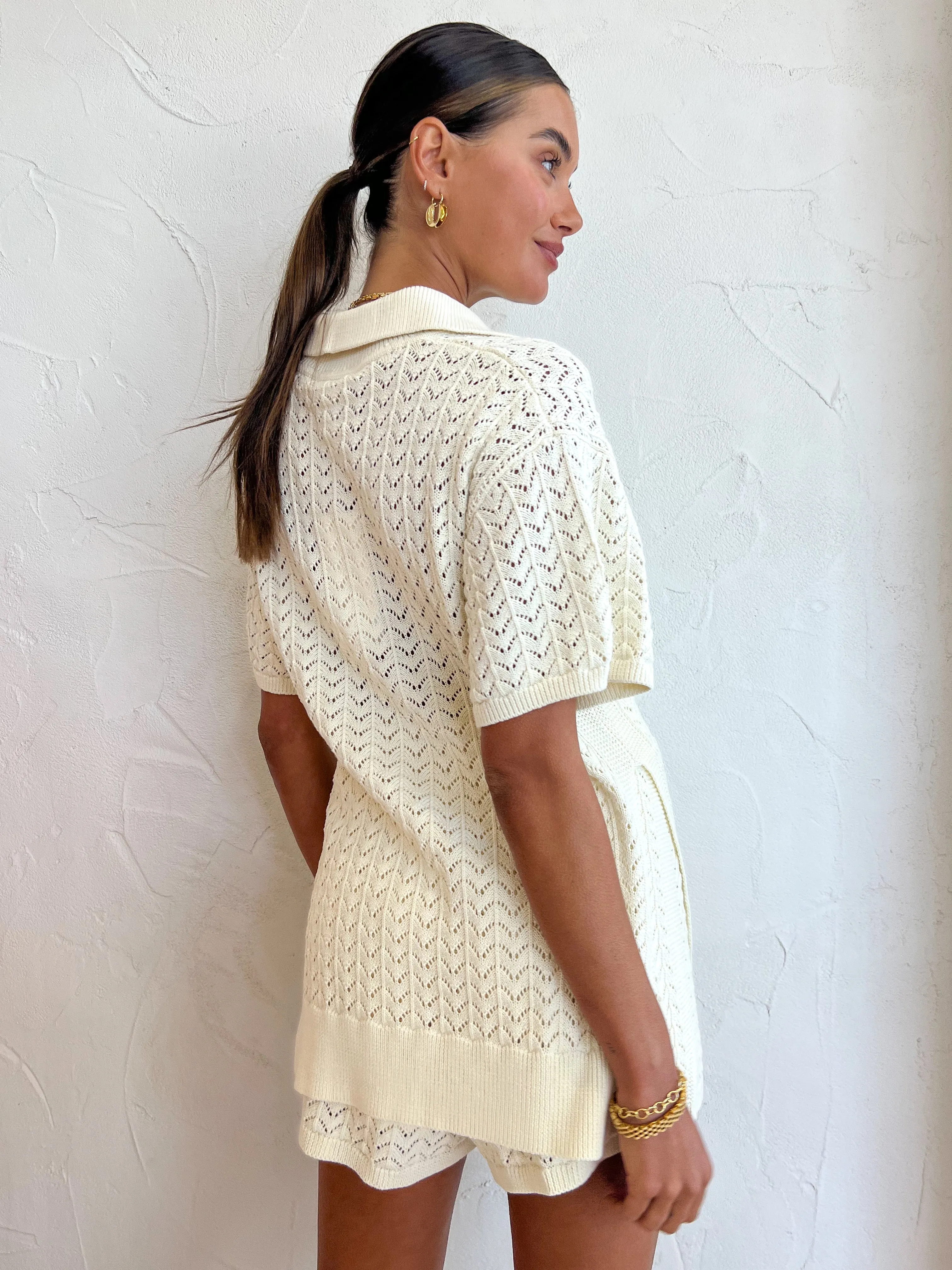 Shona Joy Mikala Polo Top in Coconut