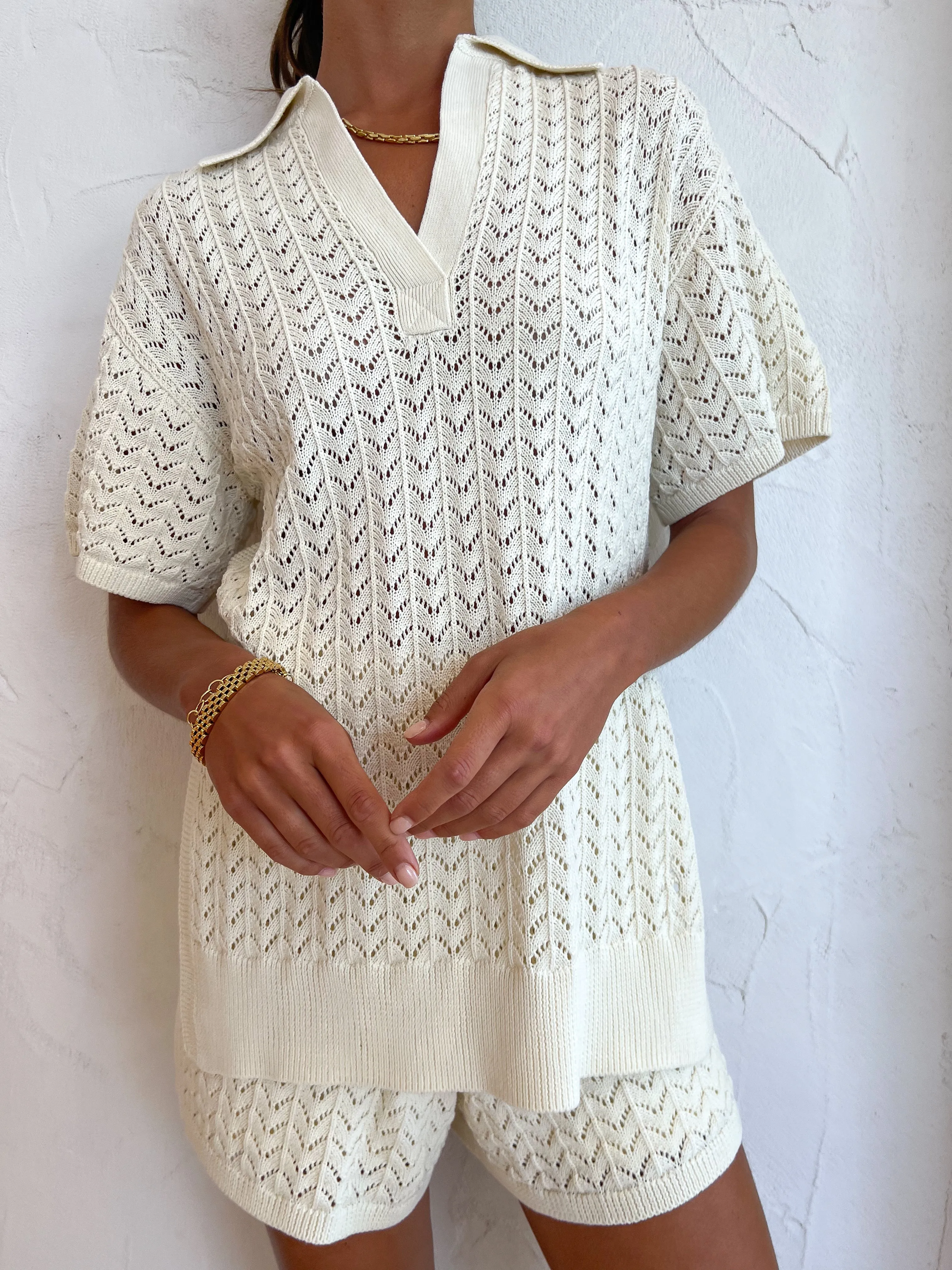 Shona Joy Mikala Polo Top in Coconut