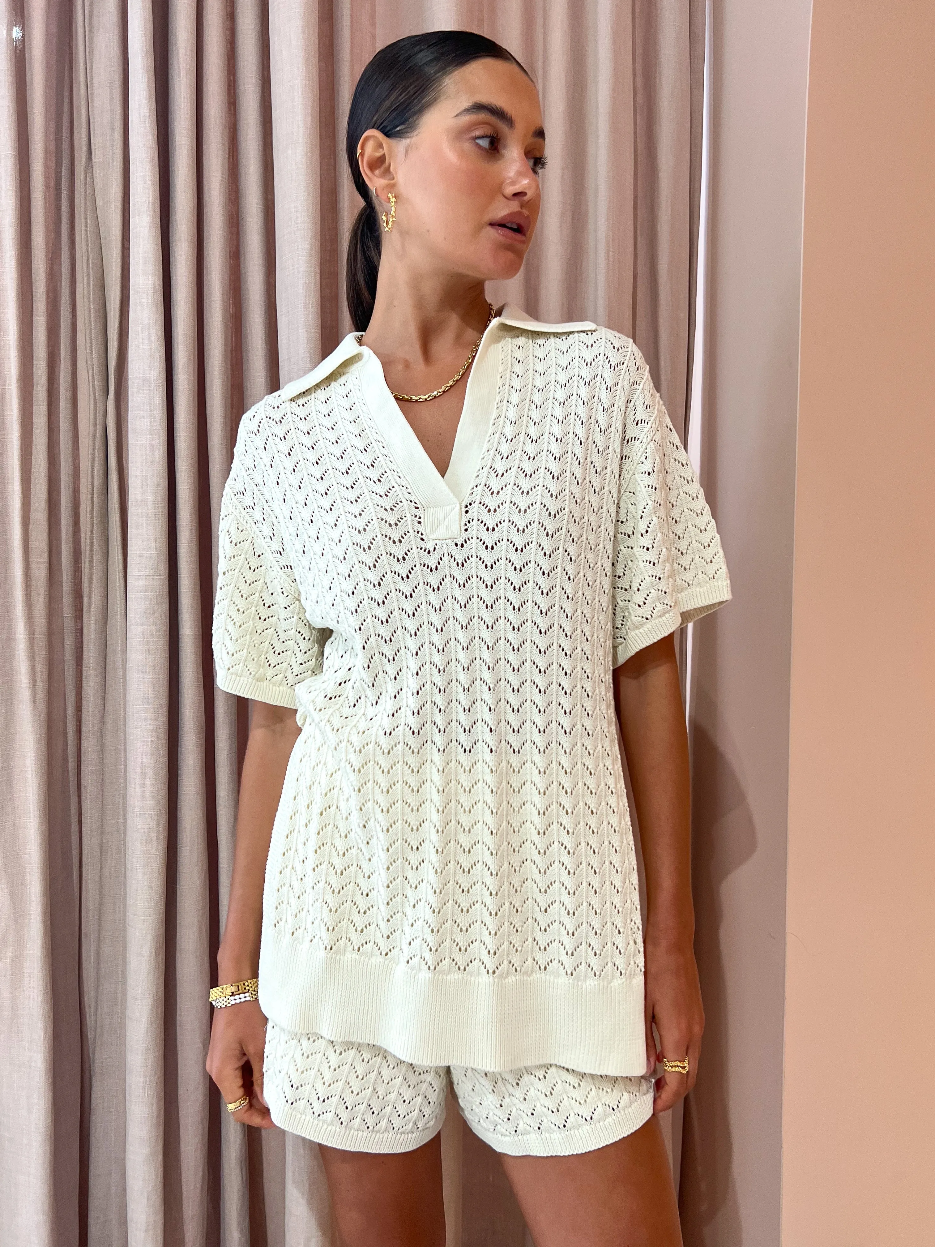 Shona Joy Mikala Polo Top in Coconut