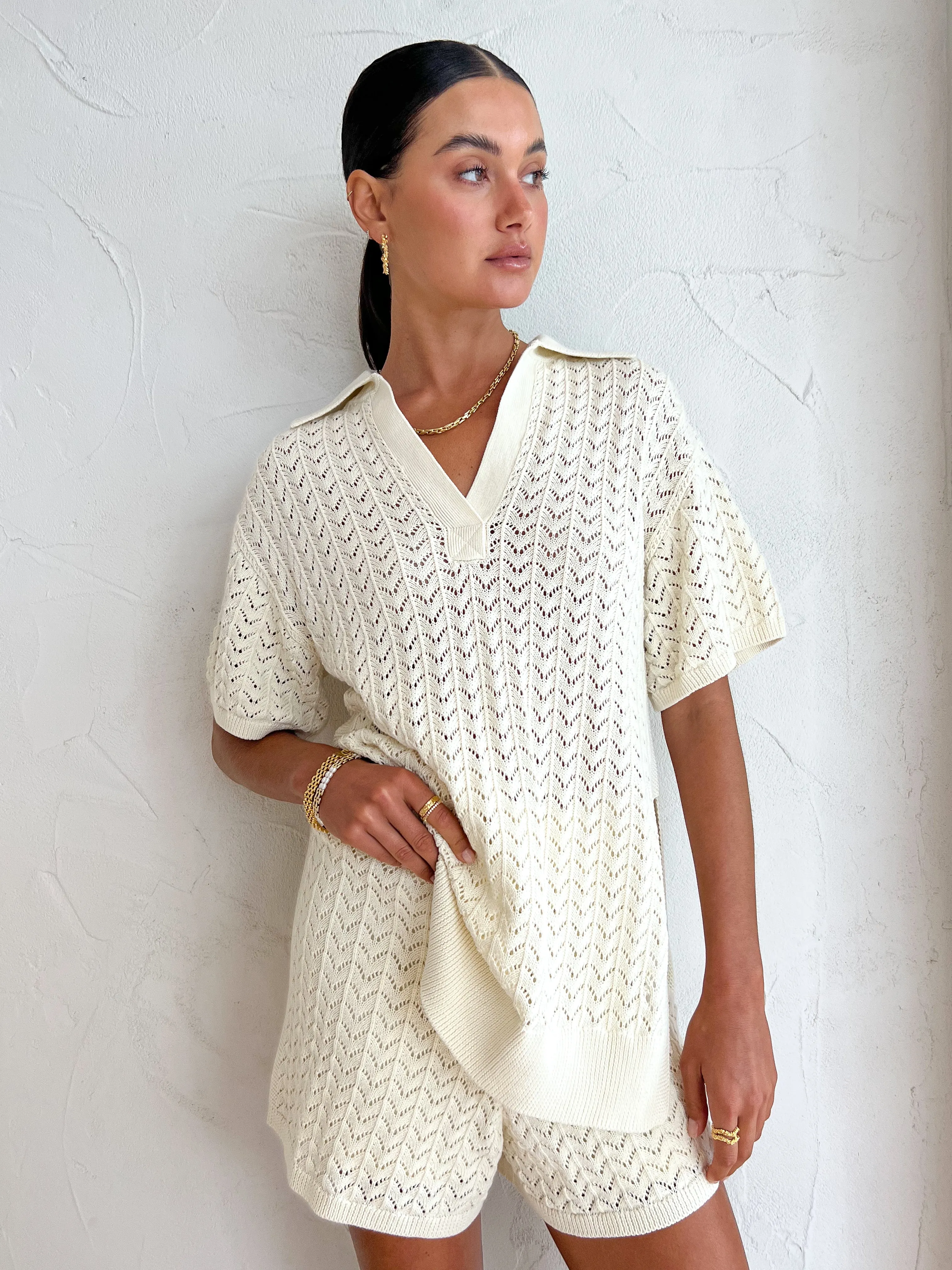 Shona Joy Mikala Polo Top in Coconut