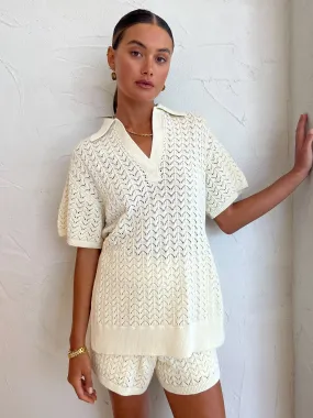 Shona Joy Mikala Polo Top in Coconut