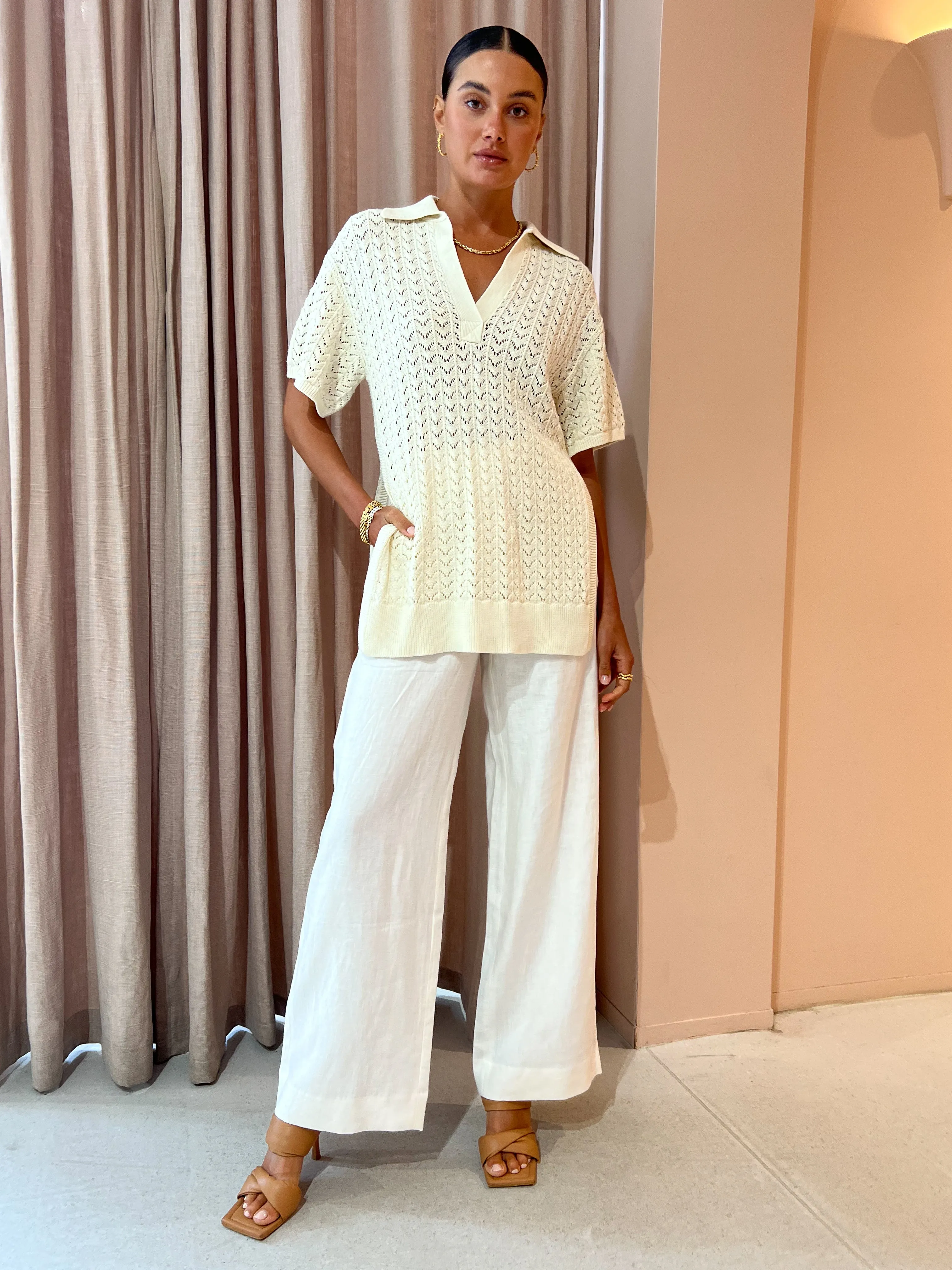 Shona Joy Mikala Polo Top in Coconut