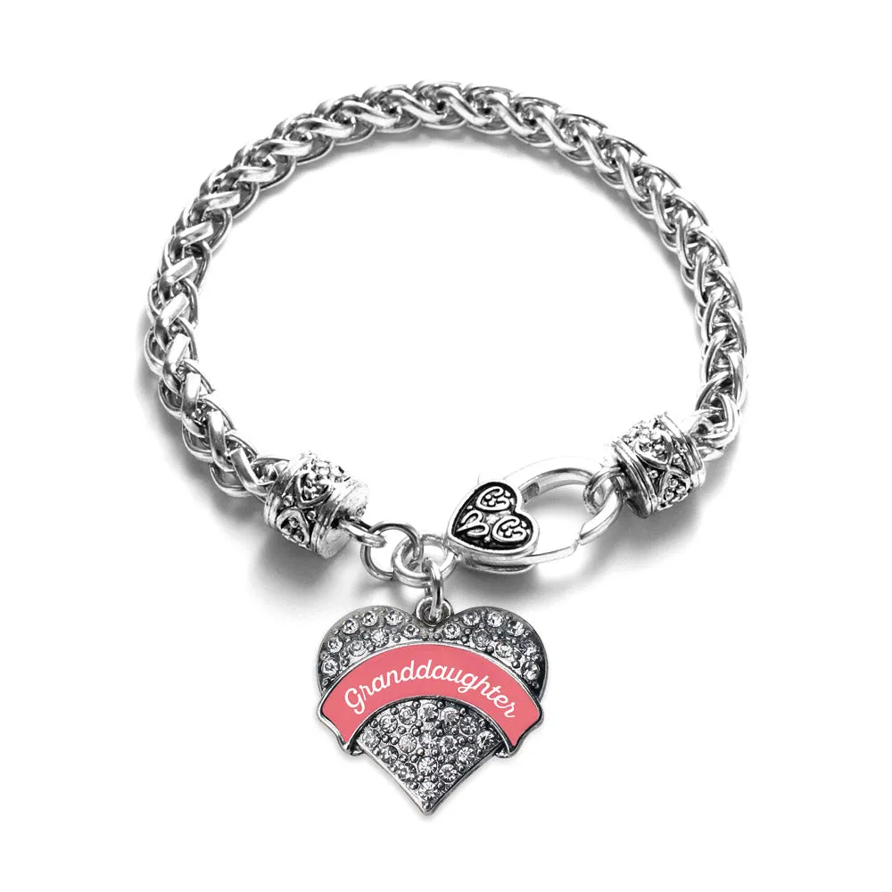 Silver Coral Granddaughter Pave Heart Charm Braided Bracelet