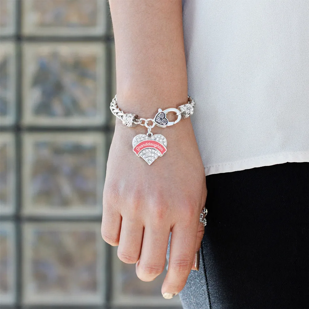 Silver Coral Granddaughter Pave Heart Charm Braided Bracelet