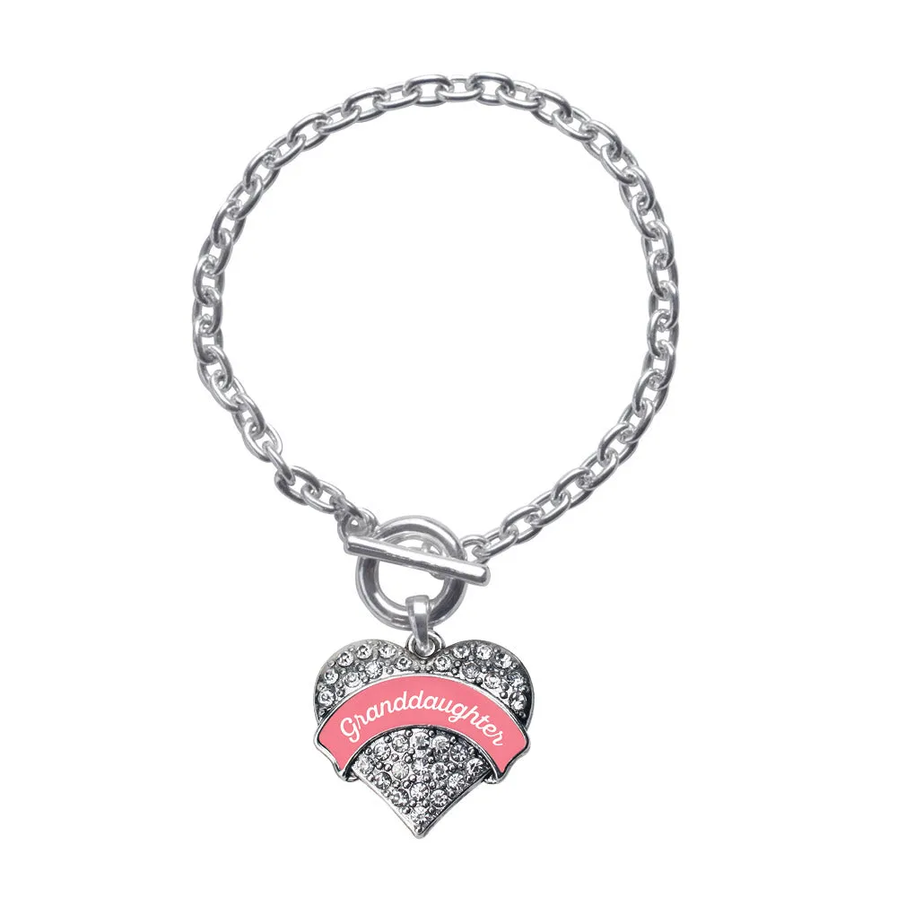 Silver Coral Granddaughter Pave Heart Charm Toggle Bracelet