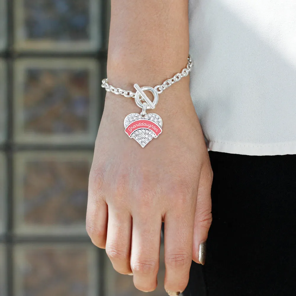 Silver Coral Granddaughter Pave Heart Charm Toggle Bracelet