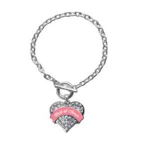 Silver Coral Maid of Honor Pave Heart Charm Toggle Bracelet