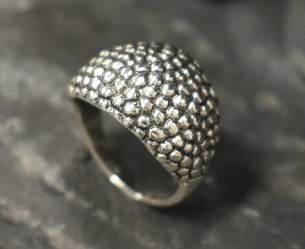 Silver Dome Ring - Silver Caviar Ring - Silver Statement Ring