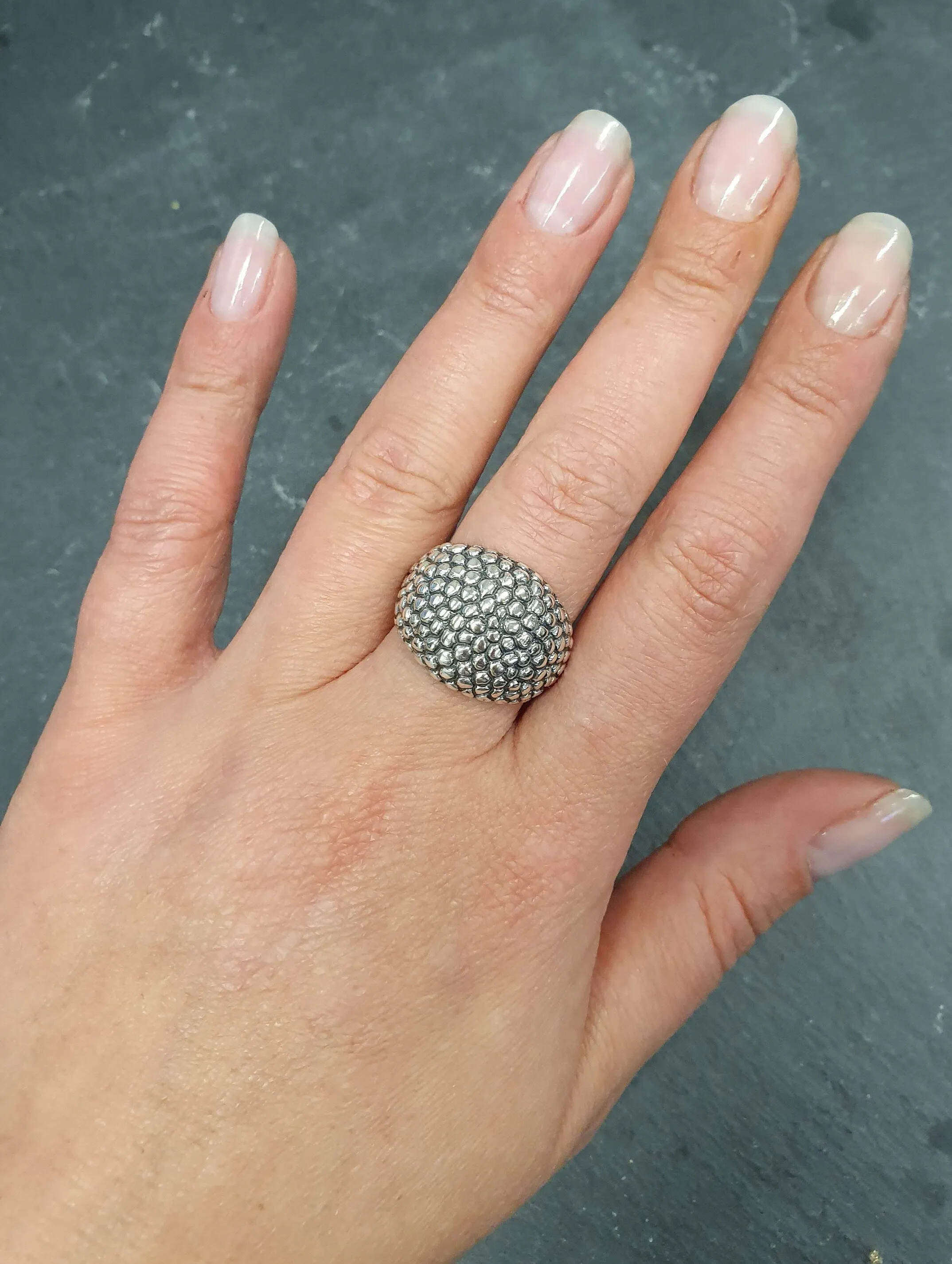 Silver Dome Ring - Silver Caviar Ring - Silver Statement Ring
