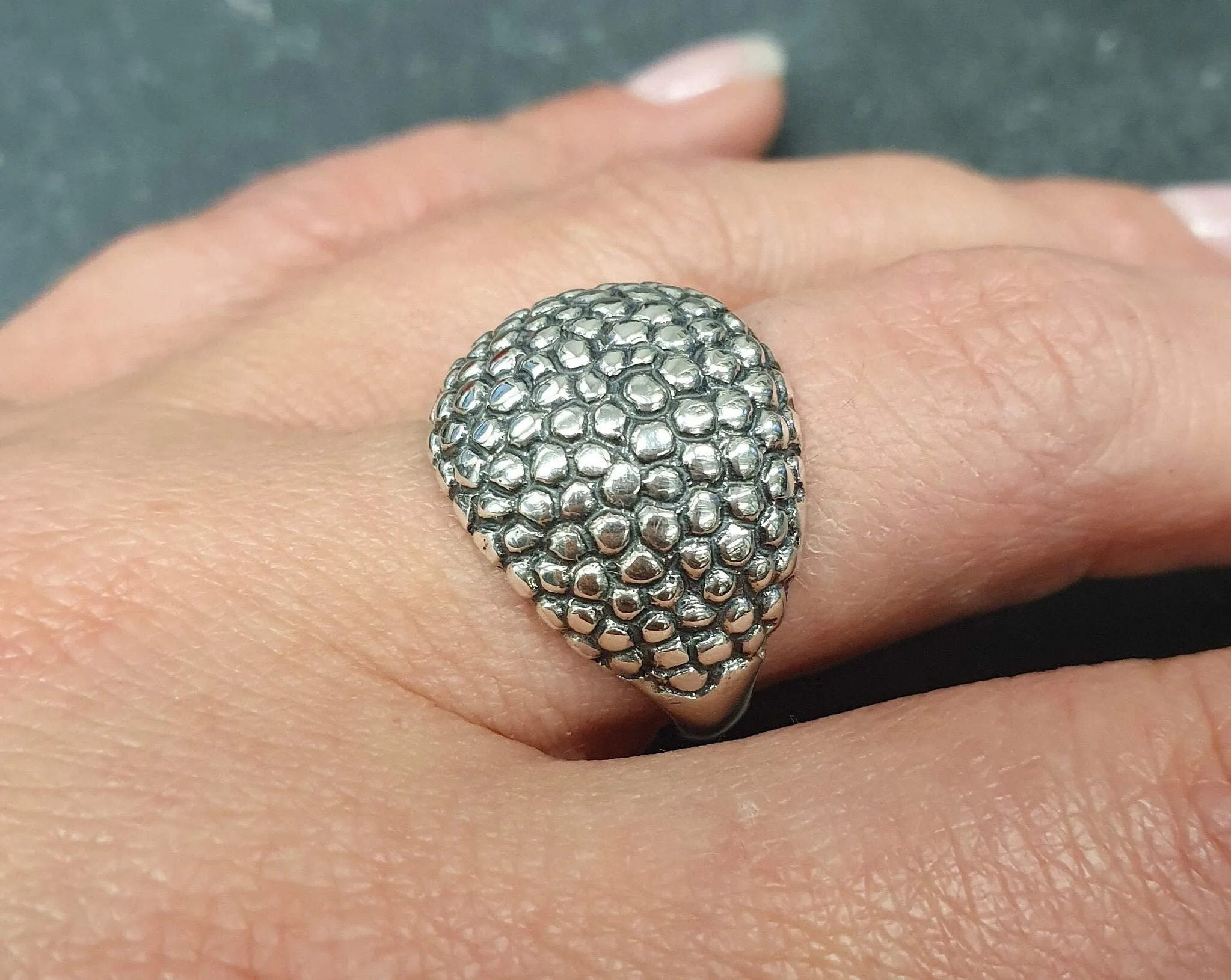 Silver Dome Ring - Silver Caviar Ring - Silver Statement Ring