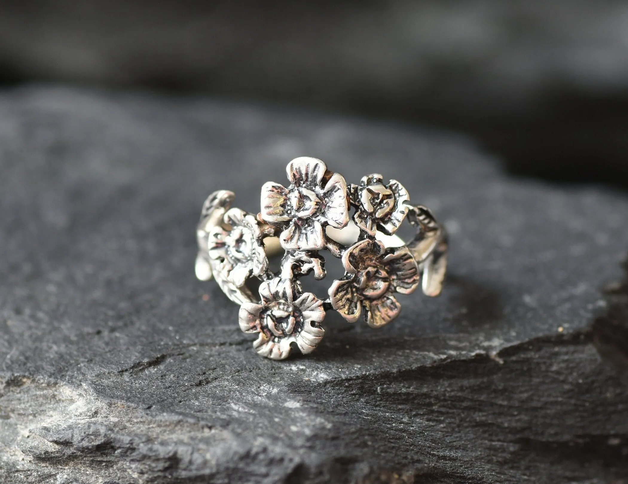Silver Flower Ring - Chunky Flower Ring - Large Flower Ring