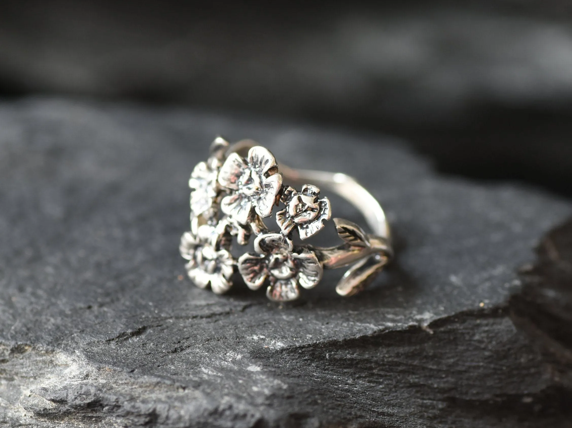 Silver Flower Ring - Chunky Flower Ring - Large Flower Ring