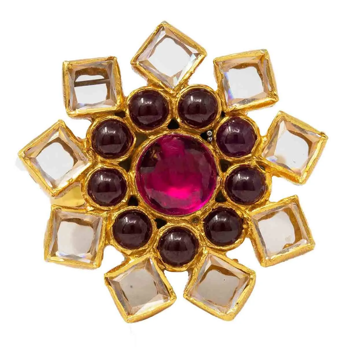 Silver Gold Plated Flower Polki Ring