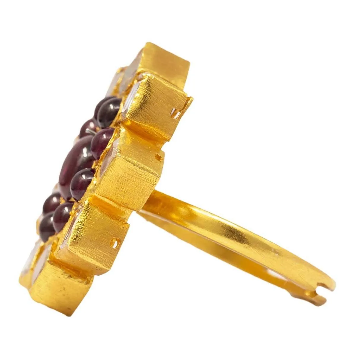 Silver Gold Plated Flower Polki Ring