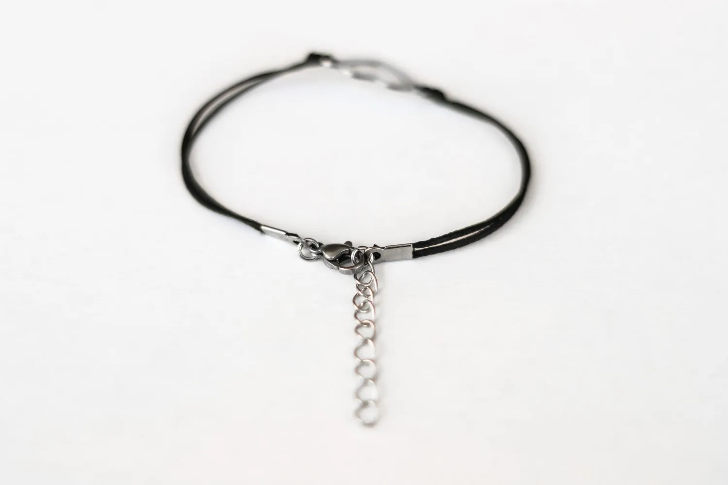 Silver heart bracelet, black cord, personalised jewelry, waterproof