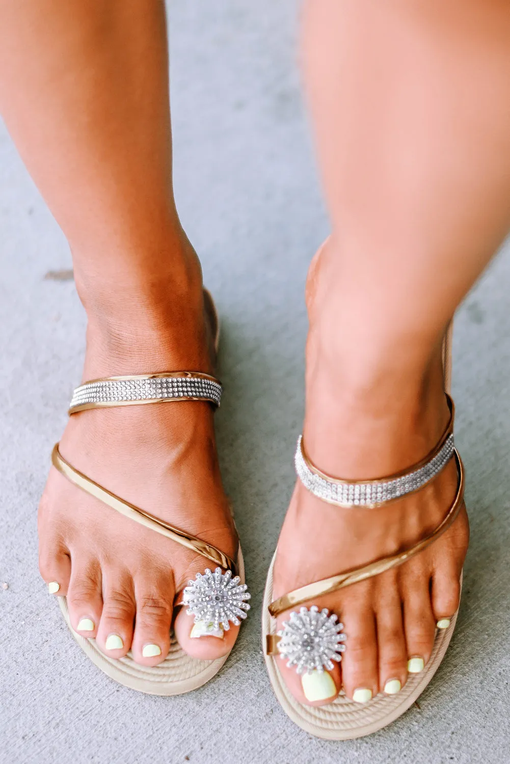Silver Rhinestone Toe Ring Flat Sandals