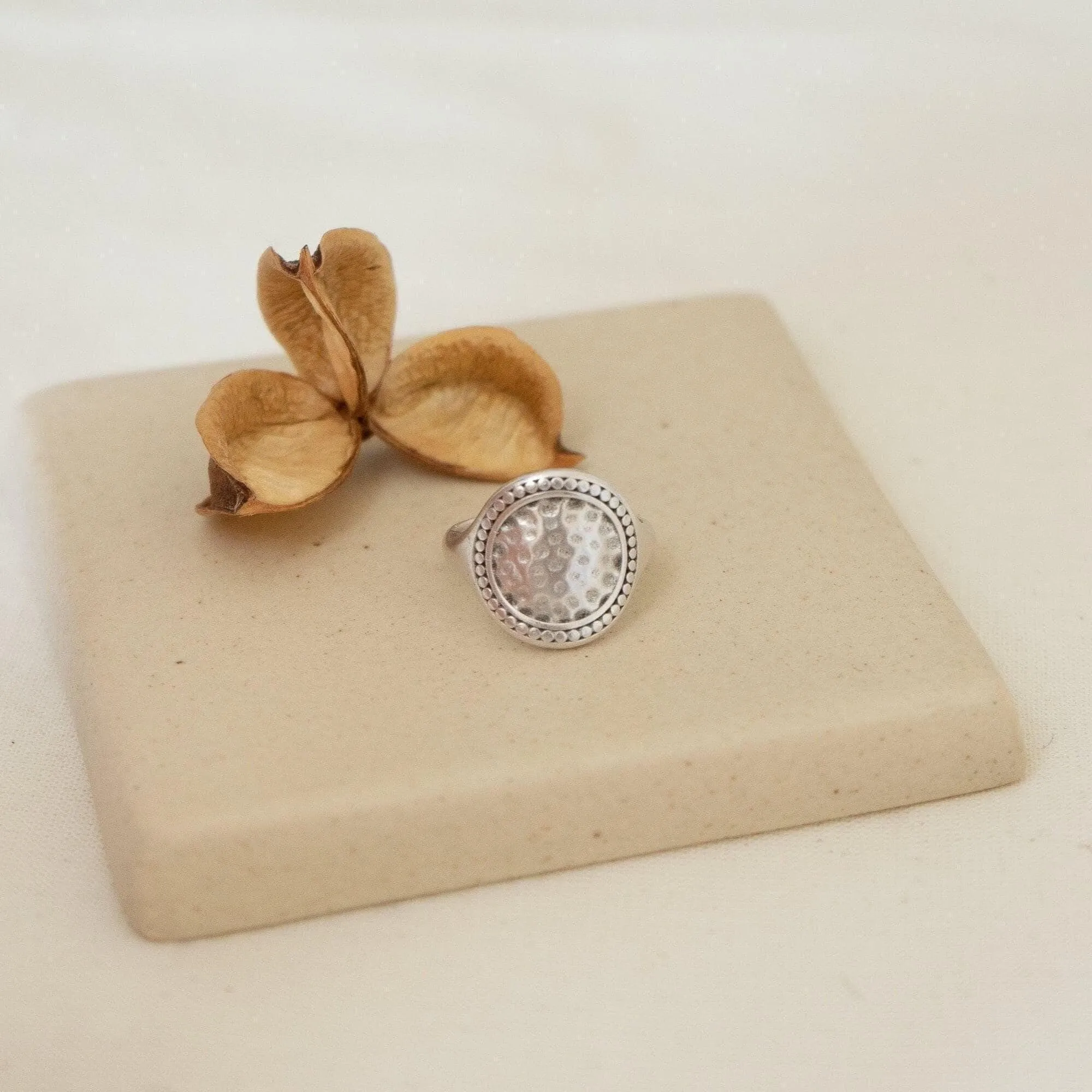Silver Round Hammered Ring