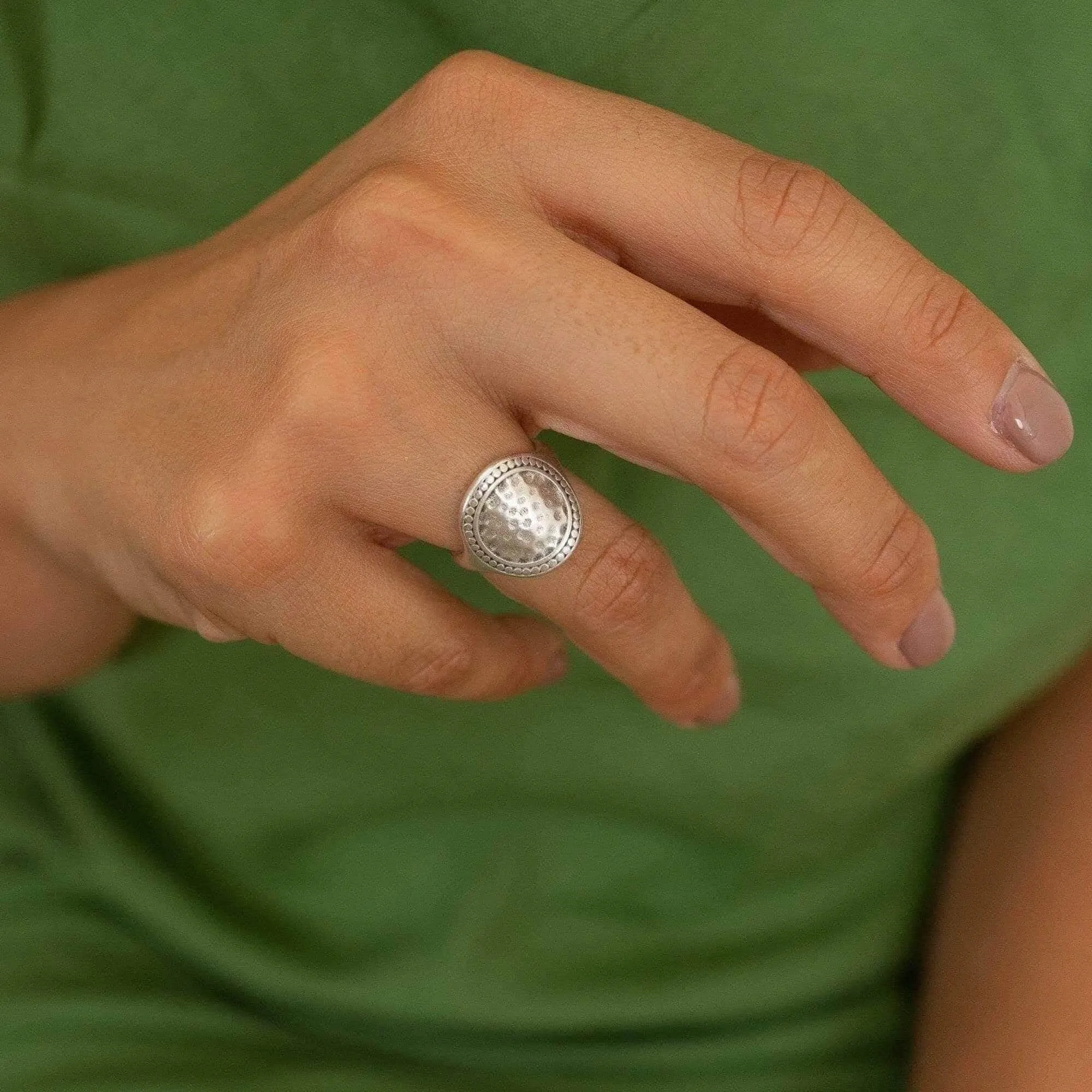 Silver Round Hammered Ring