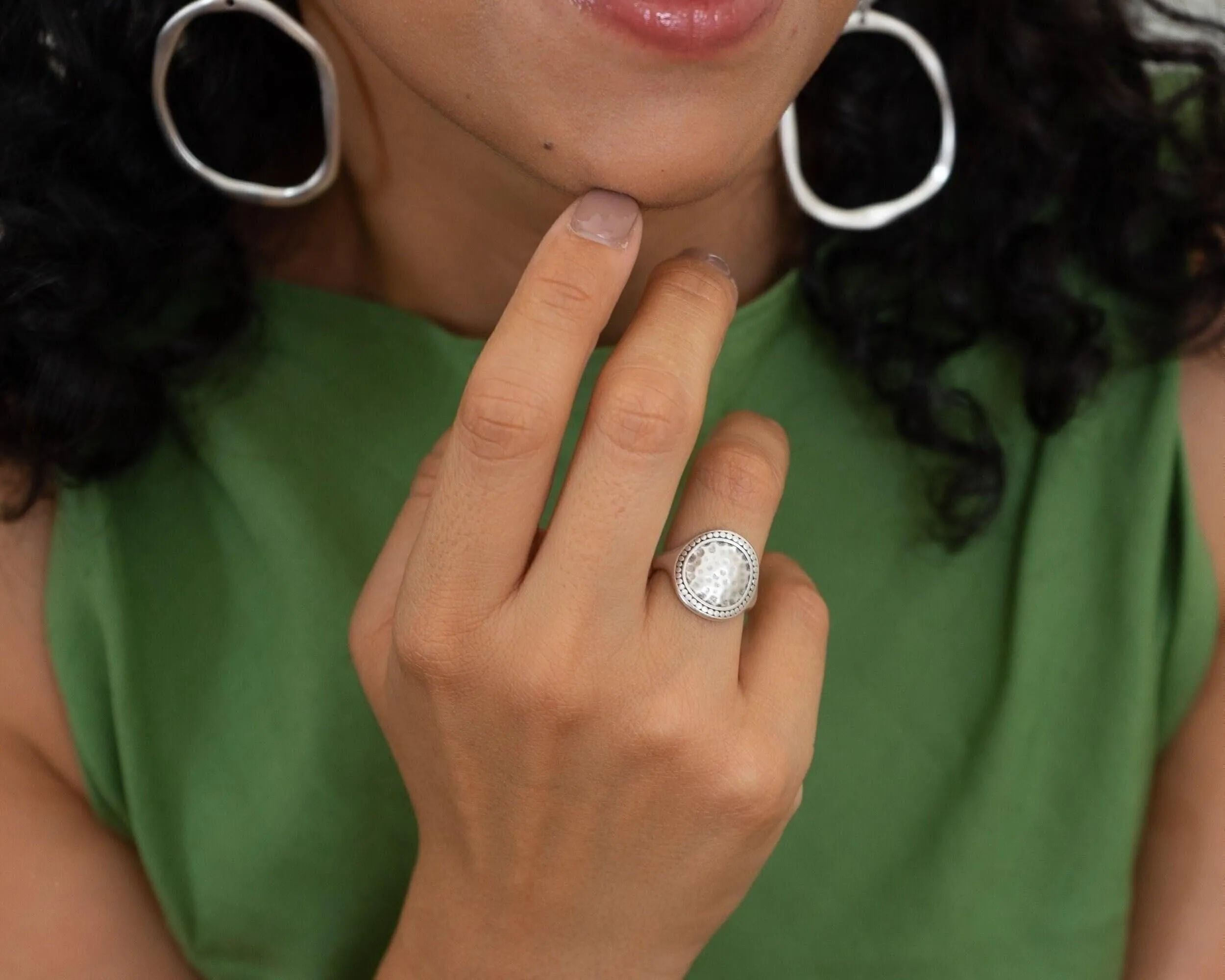 Silver Round Hammered Ring