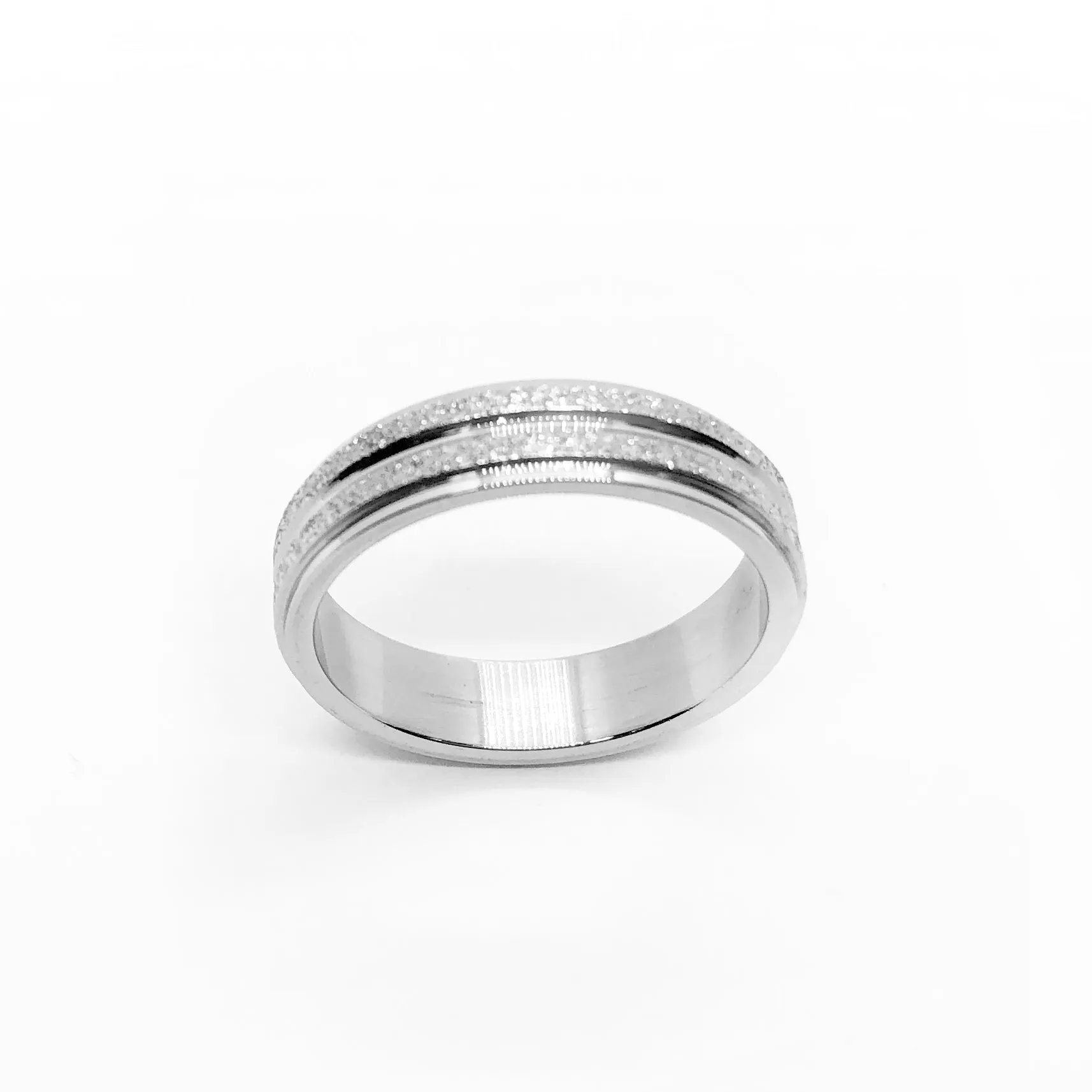 Silver Sandblasted lines Stainless Steel Band