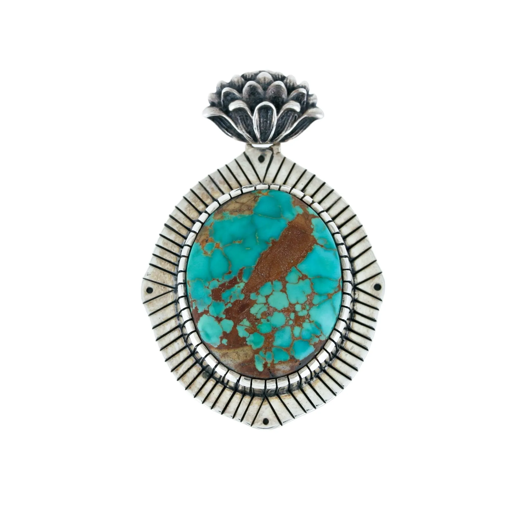 Silver x Japanese-Inspired "Mon" Emblem Pendant x Royston Turquoise