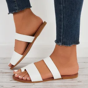 Sohiwoo Women Clip Toe Slide Sandals Slip On Flat Toe Ring Beach Slippers
