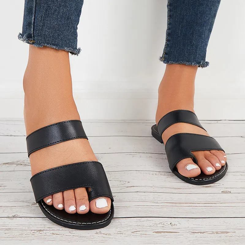 Sohiwoo Women Clip Toe Slide Sandals Slip On Flat Toe Ring Beach Slippers