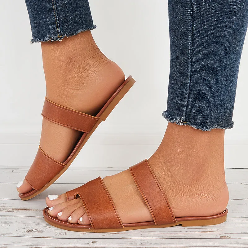 Sohiwoo Women Clip Toe Slide Sandals Slip On Flat Toe Ring Beach Slippers