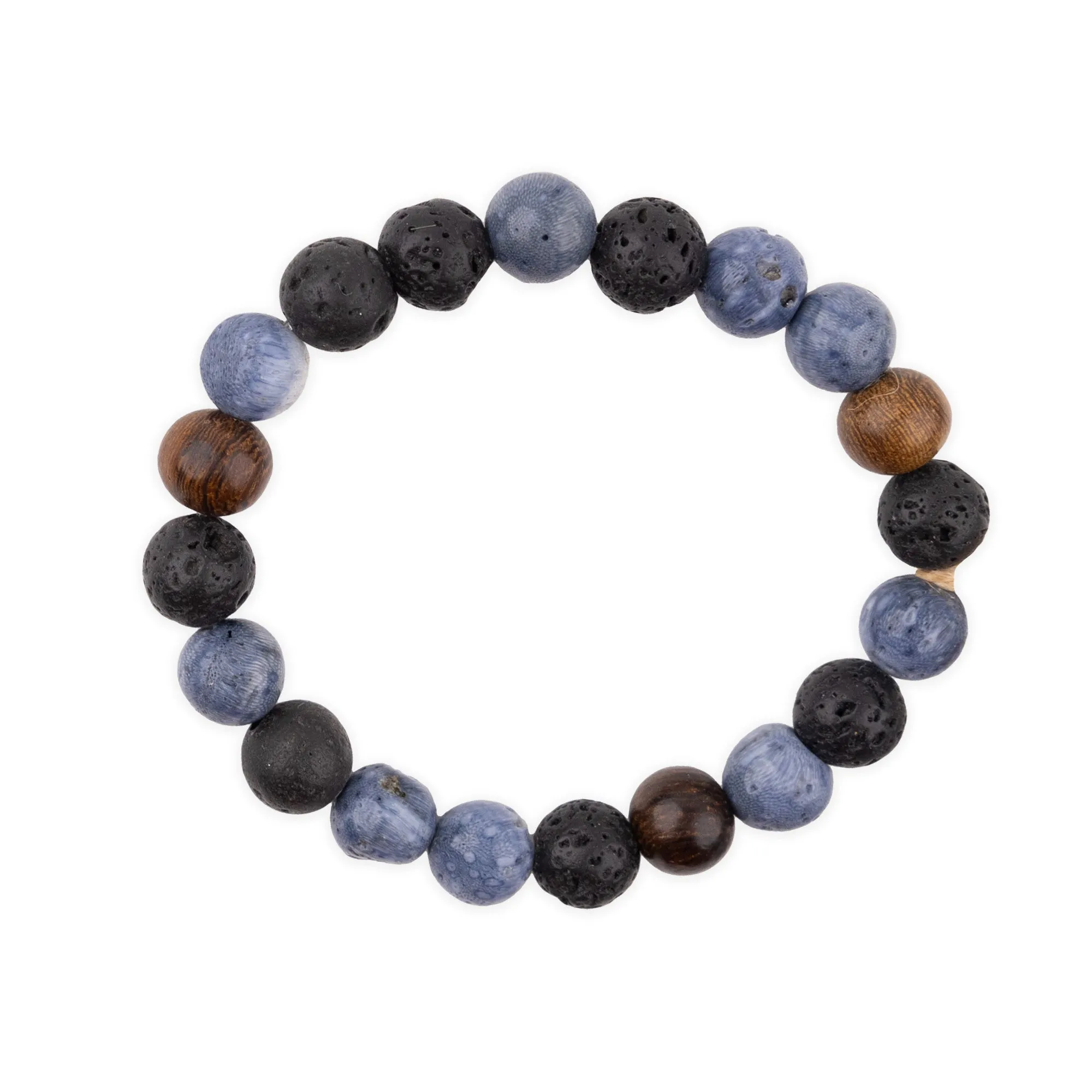 Soleil Hawaii "Strength & Protection" Blue sponge Coral, Wood, and Lava Bracelet