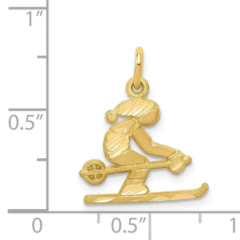 Solid 10k Yellow Gold Skier Charm Pendant