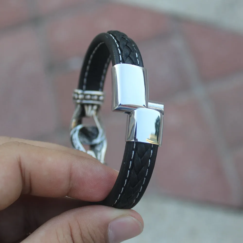 Stainless Steel Buckle Leather Lovers' Magnetic Bracelet