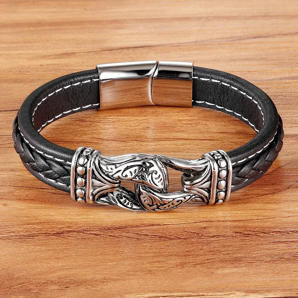 Stainless Steel Buckle Leather Lovers' Magnetic Bracelet