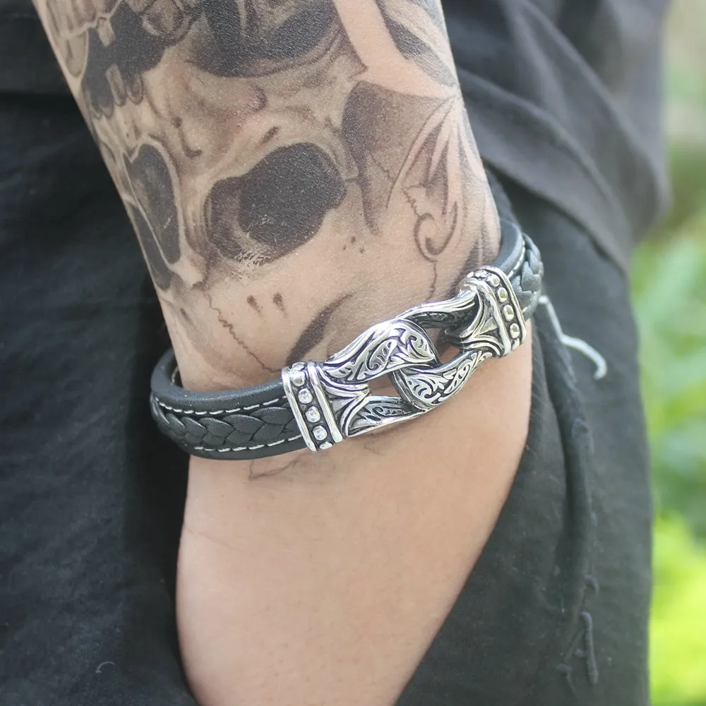 Stainless Steel Buckle Leather Lovers' Magnetic Bracelet