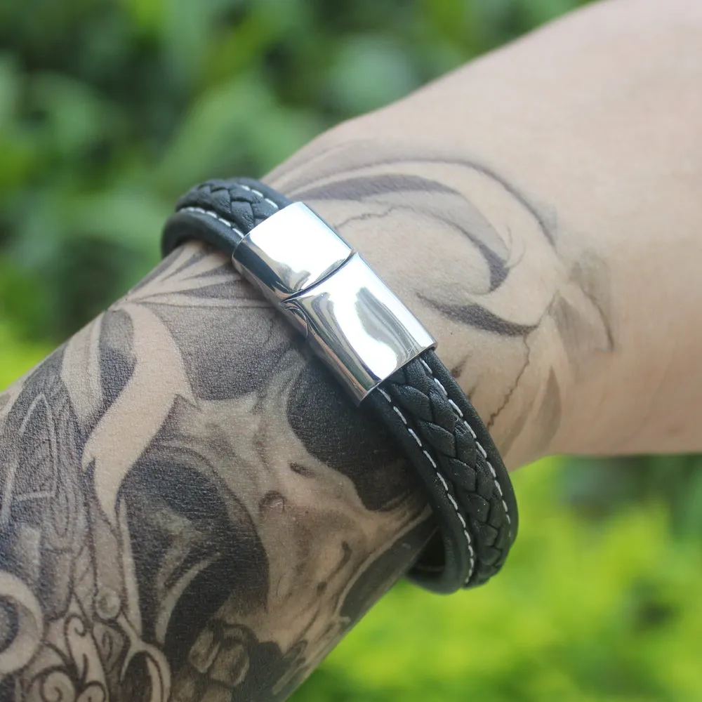 Stainless Steel Buckle Leather Lovers' Magnetic Bracelet