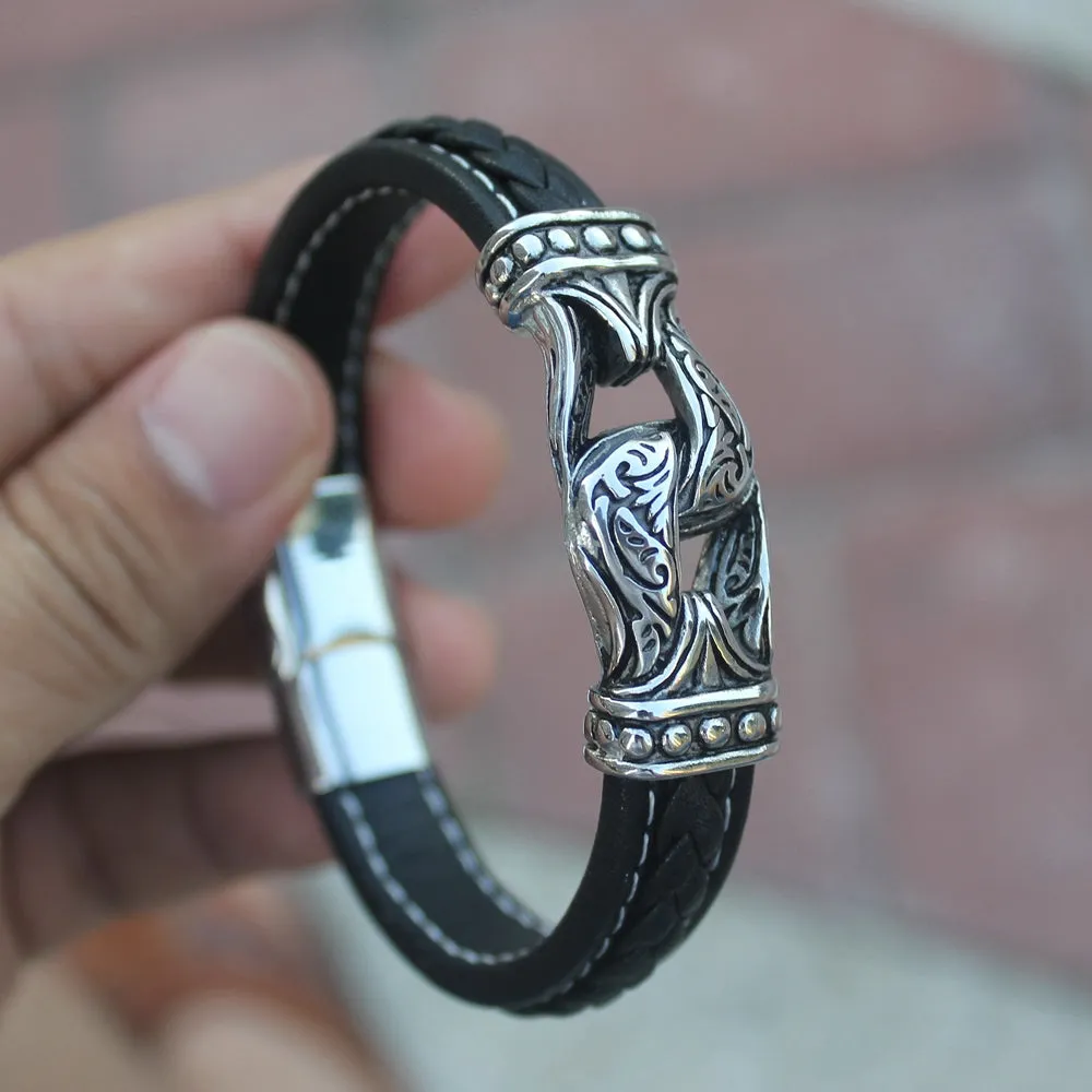 Stainless Steel Buckle Leather Lovers' Magnetic Bracelet