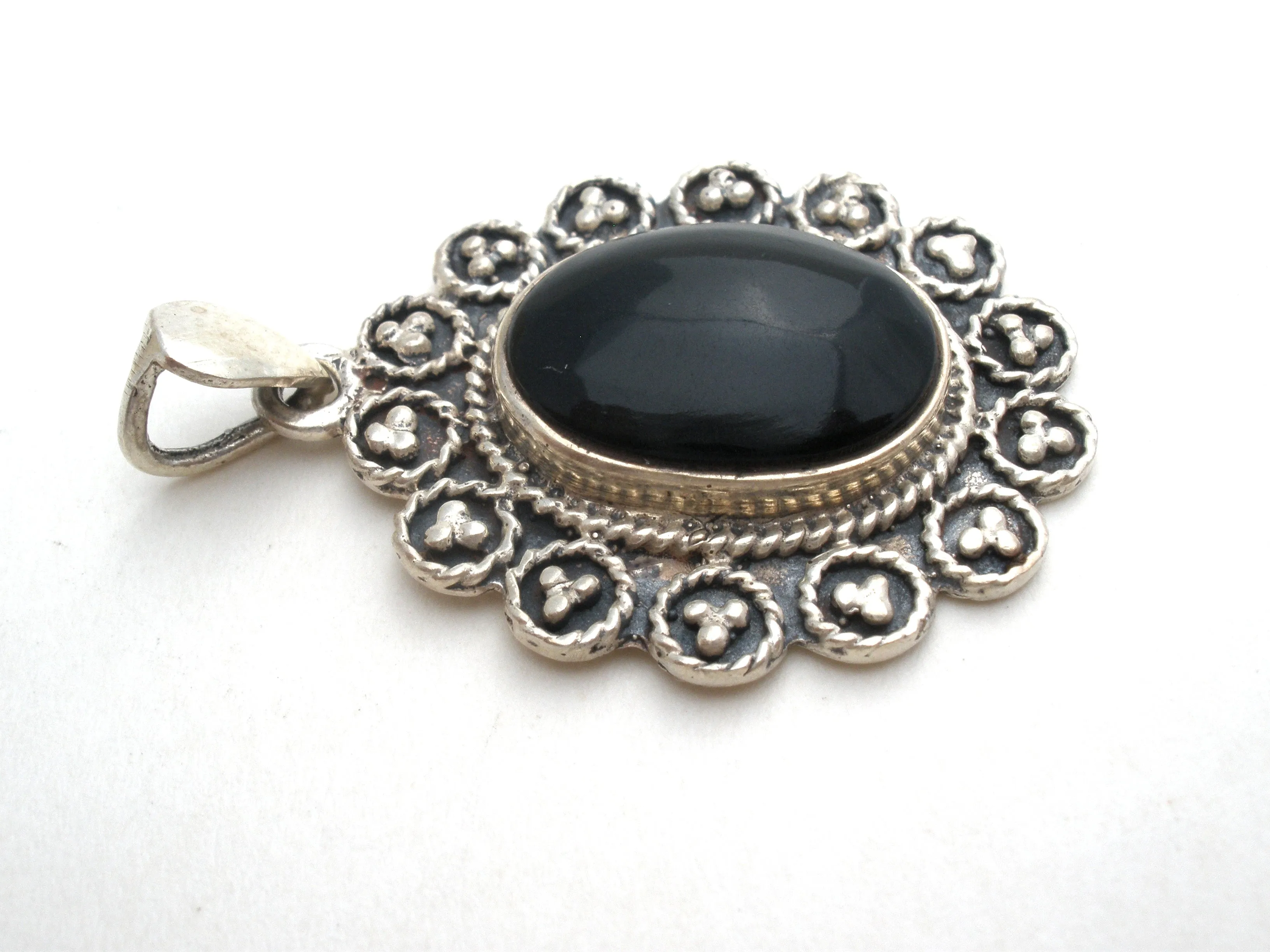 Sterling Silver Black Onyx Pendant Vintage