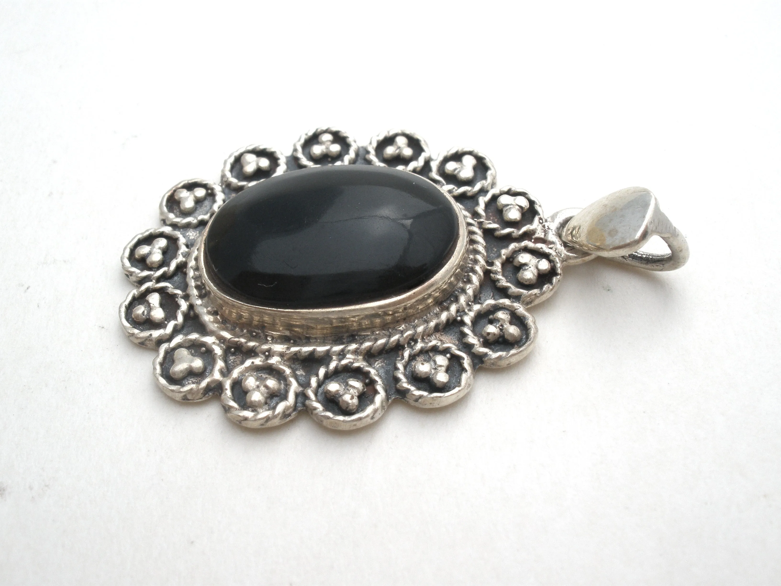 Sterling Silver Black Onyx Pendant Vintage
