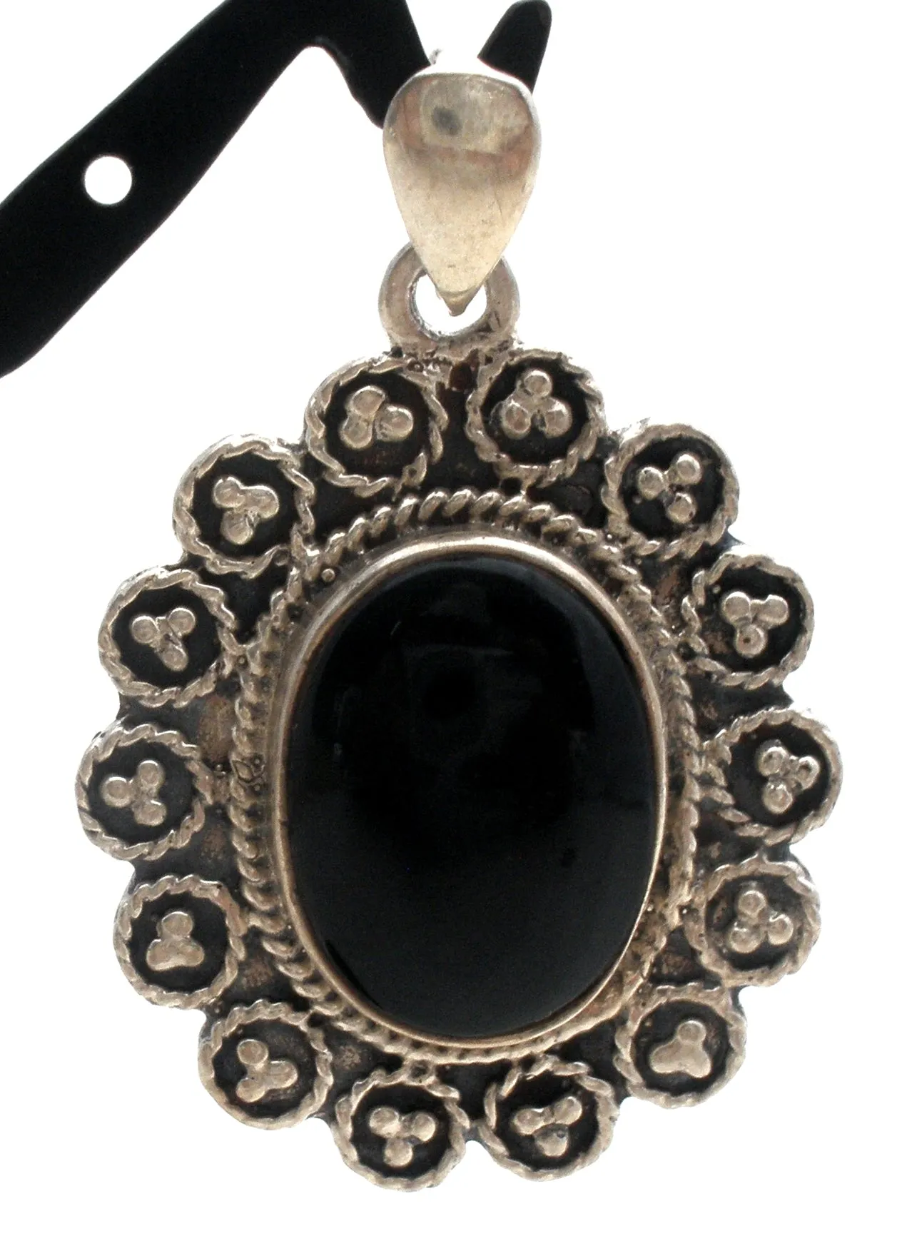 Sterling Silver Black Onyx Pendant Vintage