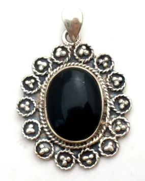 Sterling Silver Black Onyx Pendant Vintage