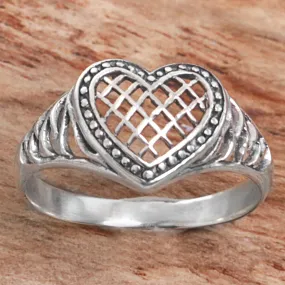 Sterling Silver Heart Shaped Cocktail Ring from Indonesia - Bali Heart | NOVICA