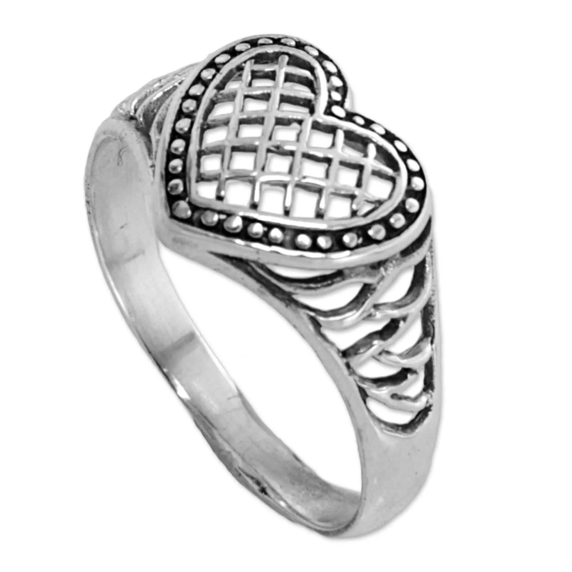 Sterling Silver Heart Shaped Cocktail Ring from Indonesia - Bali Heart | NOVICA