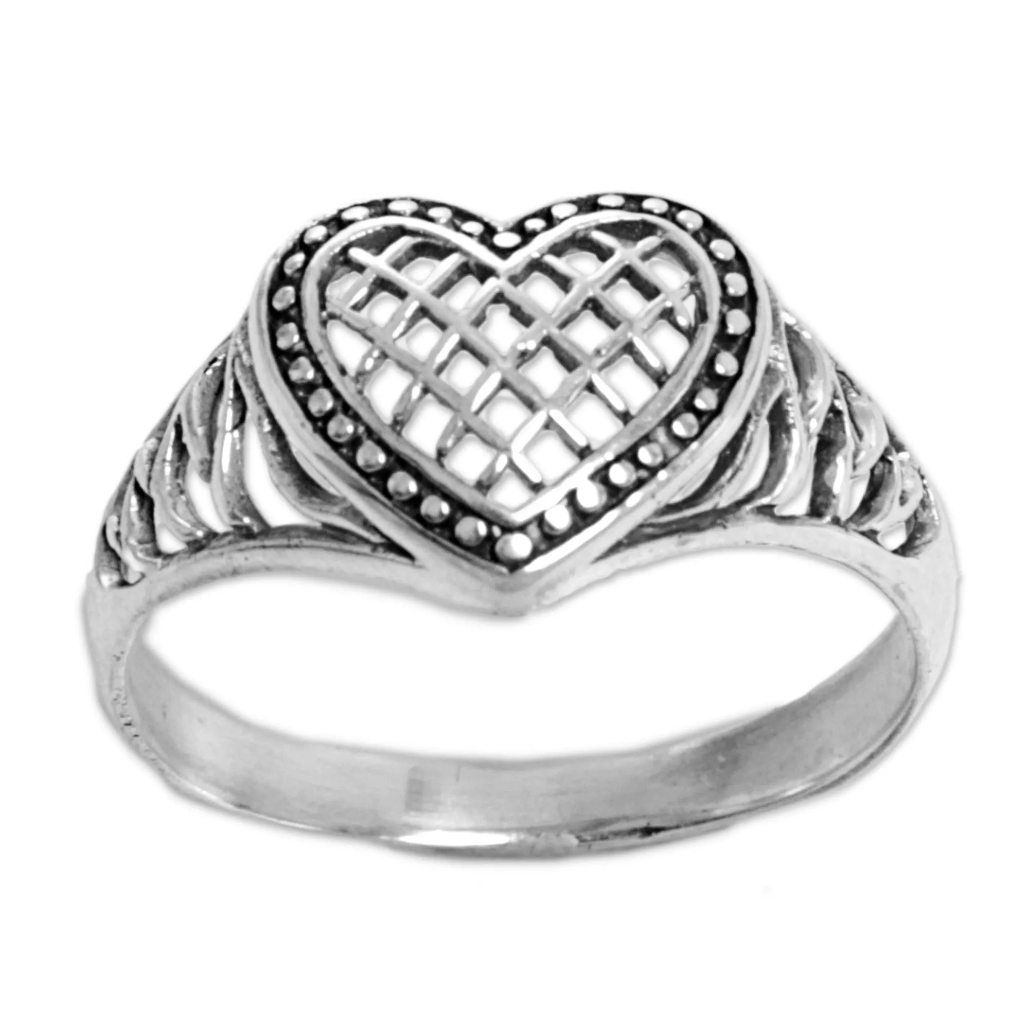 Sterling Silver Heart Shaped Cocktail Ring from Indonesia - Bali Heart | NOVICA